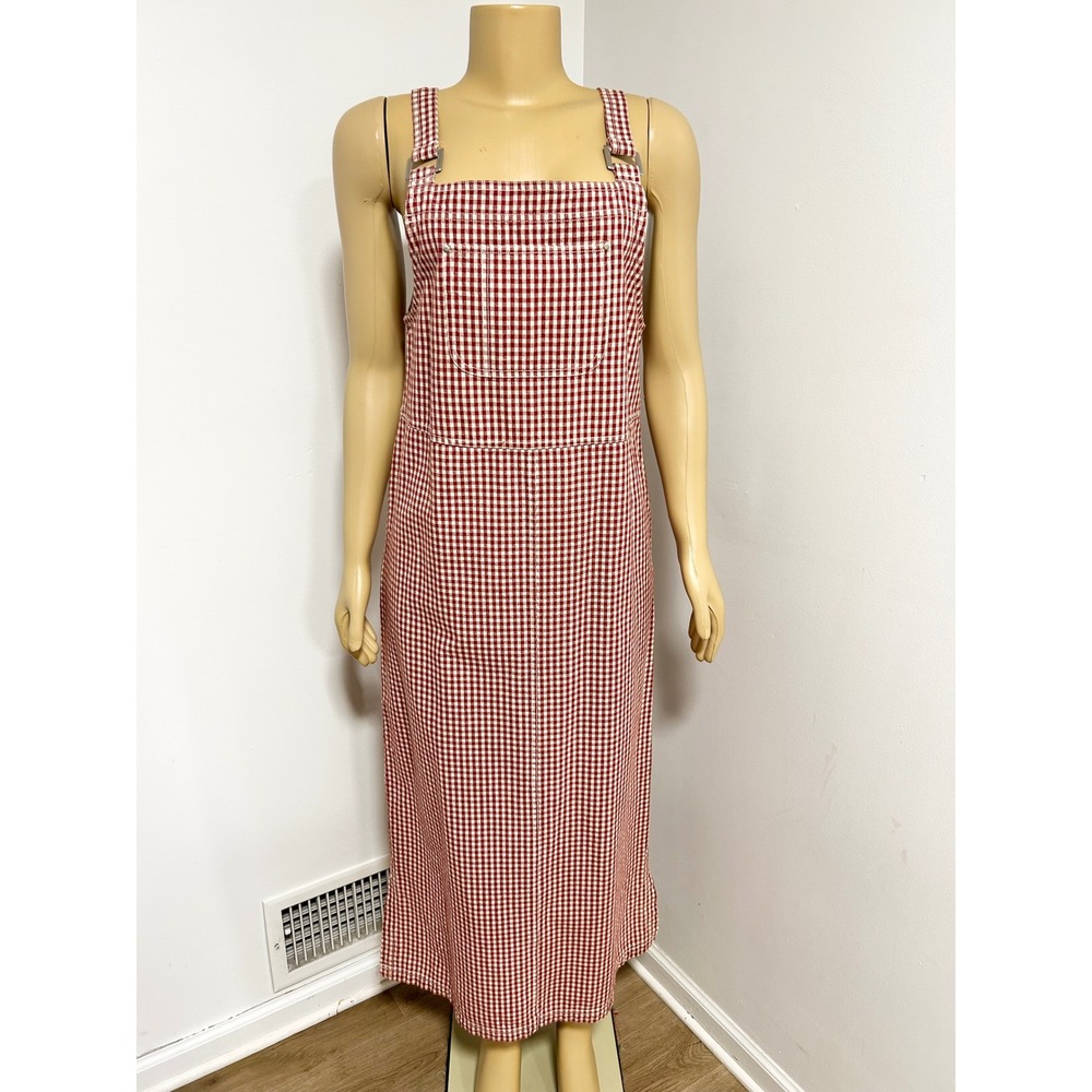 Mountain Lake Casuals Red Gingham Cotton Pinafore Overall Dress Womens Medium